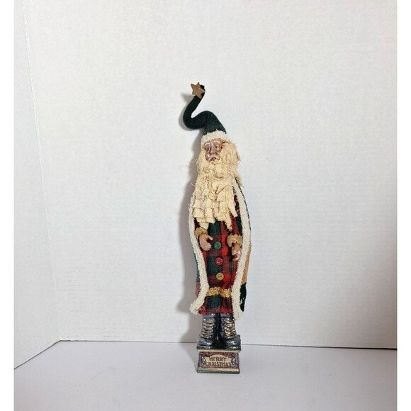 Folk Art Old World Santa Claus with Fabric Hair Coat Spools Buttons 13" Figurine - Picture 1 of 8